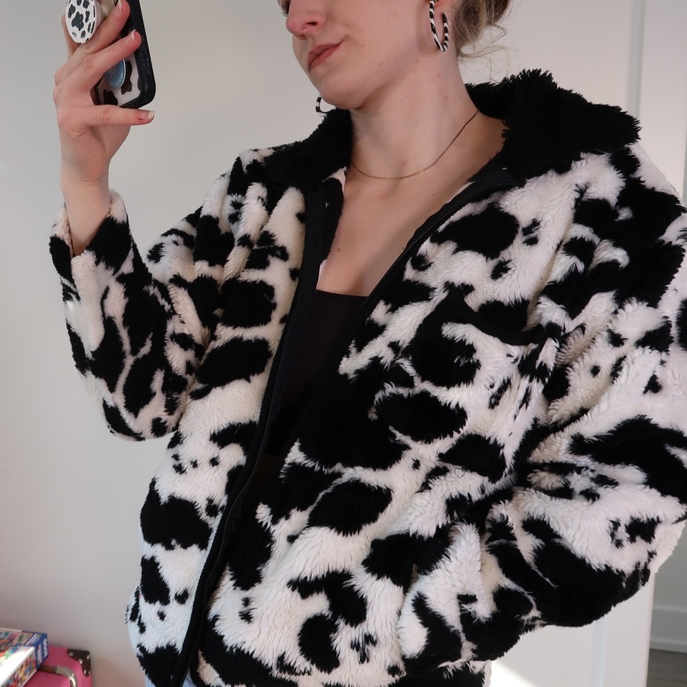 Vintage cow print fleece jacket